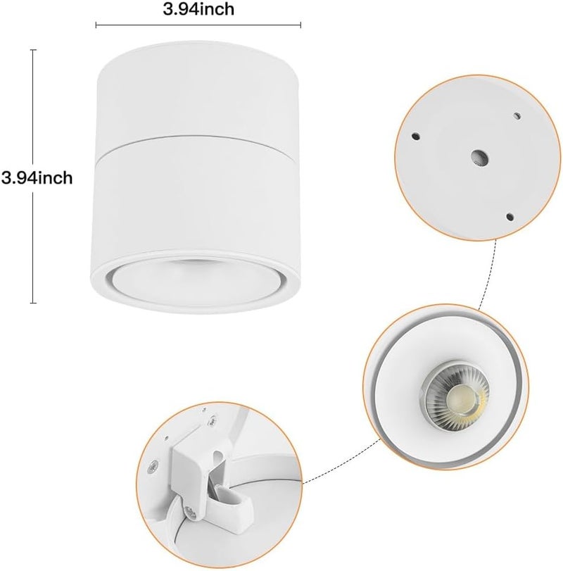 SUNMEIYI سبوت لايت سقف LED قابل للتعتيم 12W 3CCT 3000K/4000K/5000K سبوت لايت سقفي قابل للتعديل للإضاءة الداخلية، سبوت لايت موجه لغرفة المعيشة، الممر، المعرض، إضاءة فنية، CRI93 1200LM (أبيض) - Image 4